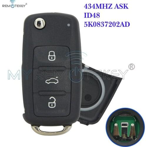 Remtekey Car Remote Key 202AD for VW Beetle Golf Eos Polo Sharan Tiguan Flip key 2011-2013 HU66 5K0837 202 AD ID48 434Mhz ASK