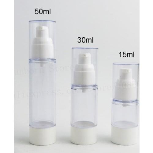 12 x 15ml 30ml 50ml Empty Refillable White Clear Airless Vacuum Pump Bottle Container Dispenser for Cream Lotion 1oz