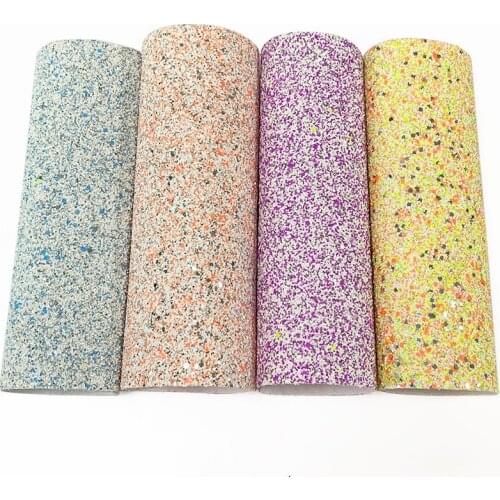 Light Multicolored Chunky Glitter Faux Leather Fabric Sheet Twill Backing for Making Shoes/Bags/Hairbows/DIY Accessories/Cloting