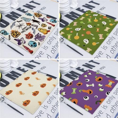 42x32cm Happy Halloween Napkins Tablecloths Pumpkin Halloween Home Horror Skull Linen Kitchen Decoration Dining Accessories Mat