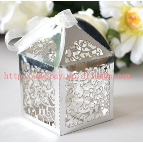 Silver wedding decorations! Laser cut personalized wedding gift box, wedding favours boxes souvenirs with white ribbon
