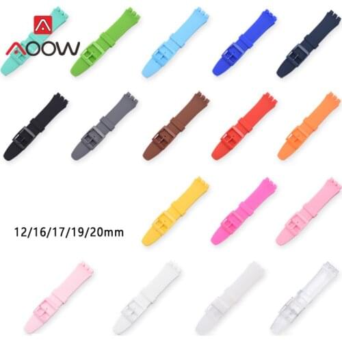 Colorful Silicone Watchband for Swatch Watch 12mm 16mm 17mm 19mm 20mm Rubber Replace Bracelet Strap Band Accessories Pink Black