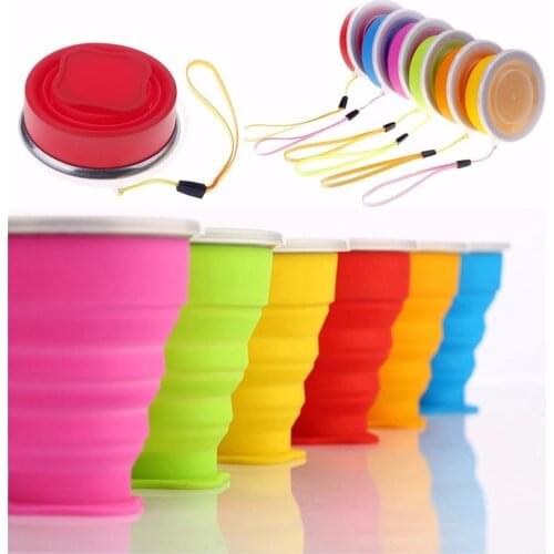 6 Colors Silicone Collapsible Travel Cup Retractable Folding Bottle Telescopic Camping Cup with Lid Outdoor Sports Bottle