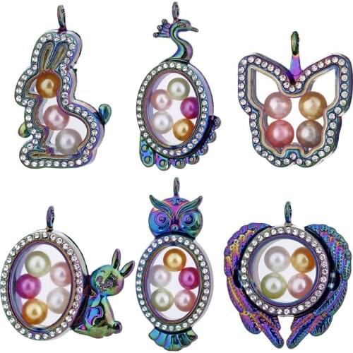 Mixed Animals Magnetic Glass Floating Charms Locket Pendant Memory Photo Lockets Necklace Free Steel Chains