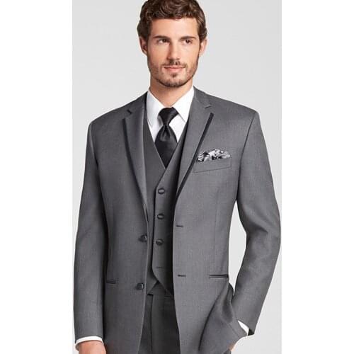 Custom Made Groomsmen Notch Lapel Groom Tuxedos Grey Men Suits Wedding Best Man (Jacket+Pants+Tie+Vest) B932