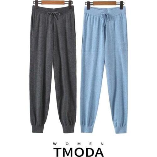 TMODA1443 Za 2021 Autumn Women Causal Solid Knitted Long Pants Lady Lace Up Elastic Waist Trousers Joggers Female Jogging Pants
