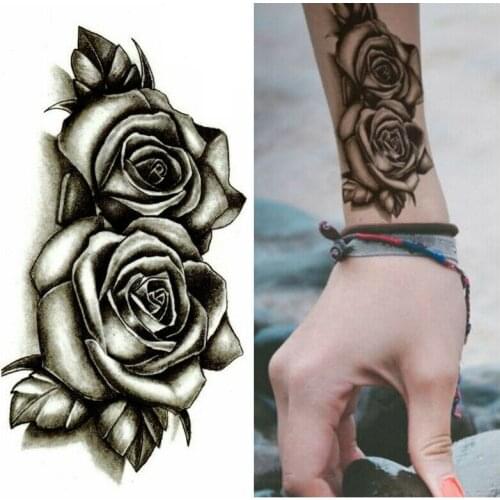 1pcs Black Rose Temporary Tattoo Sticker Flower Body Art Fake Tattoo Stickers Waterproof Ladies Men Tatoo for Arms Legs Waist