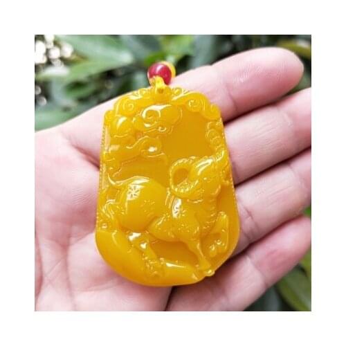 Zheru jewelry natural yellow dragon jade sheep pendant necklace exquisite jewelry best gift
