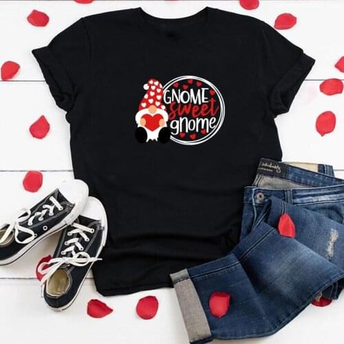 Couples T Shirt Women Gnome Sweet Gnome Printing Funny Tee Shirt Femme Crew Neck Cute Woman Shirts Valentines Day Gift