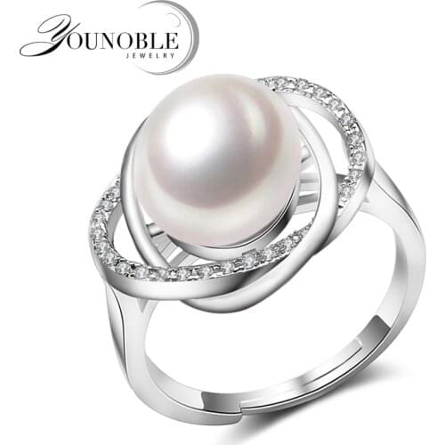 Real Freshwater Pearl Rings Women,White Black Adjustable Cultured Pearl Rings 925 Silver Jewelry Mom Birthday Gift