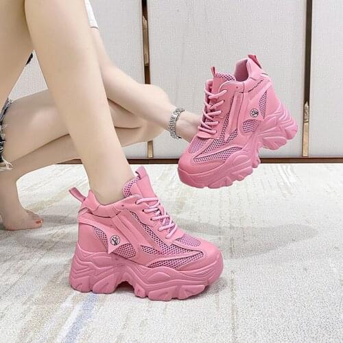 2021 Autumn Chunky Sneakers Women New High Platform Mesh Dad Shoes Women Casual Trainer Sneakers Thick Sole Vulcanize Shoes 10cm