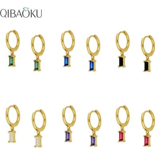 S925 Silver Hoop Earrings INS Geometric Water Drop Diamond Celi French Style Earrings Silver Earrings Women Colorful