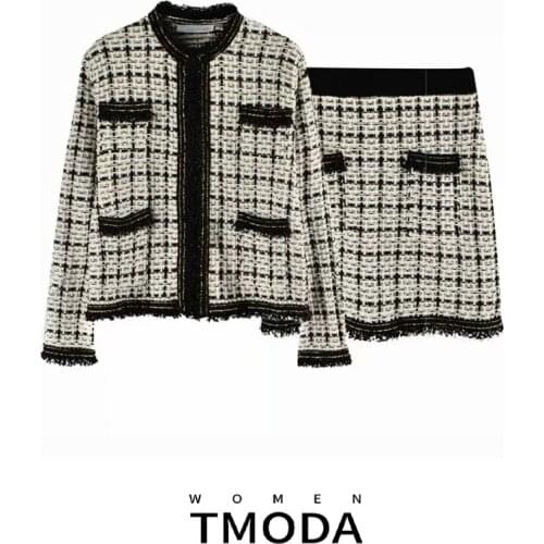 TMODA1294 Za Women Sweater Coat 2021 Oversized Thicken Knit Cardigans Women Jacket And Plaid Jumpers Mini Skirts Two Piece Sets