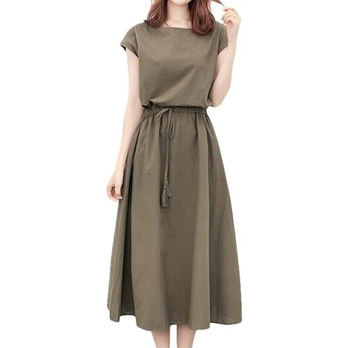 Korean Style Women Plus Size Dress Ladies Boho Summer Beach Dresses For Women 2021 Fashion Elegant O- Neck Sundress Vestidos