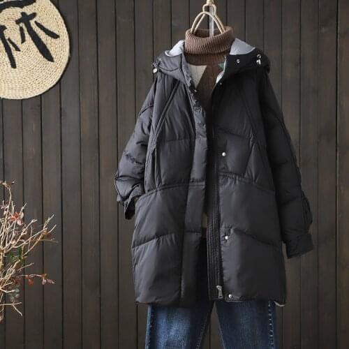 Winter Women Oversized White Duck Down Coat 2021 New Female looseHooded Thick Warm Puffer Jacket Snow Parkas Outwear