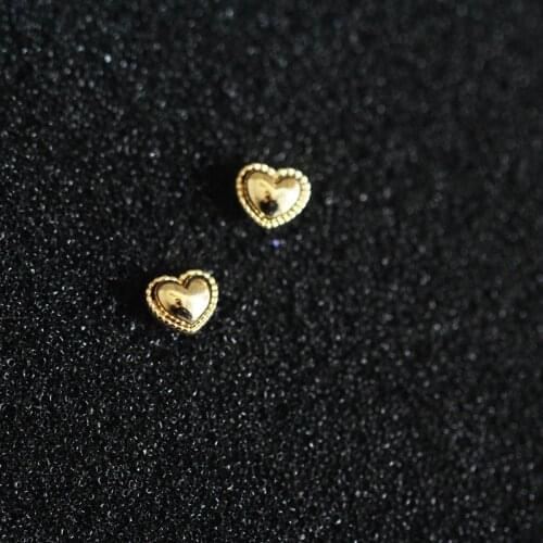 9K14K Solid Gold heart Dainty Stud Earrings Jewelry Minimal Style bridal shower bridesmaid Victorian Vintage retro