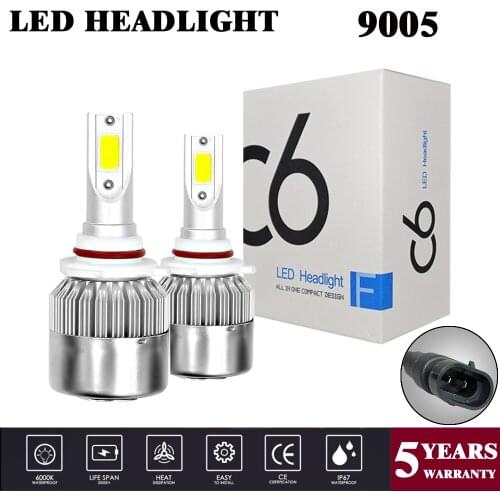 1Pair 9005 COB Car Light LED C6 9005 HB3 6500K 36W 8000LM Car Headlight Bulbs Hight/Low/Fog Light Car Styling White LED Bulbs