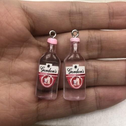 10pcs/pack 3D Pink GIN Beer Resin Charms Earring Keychain Necklace Pendant Jewlery Findings Phone Case DIY