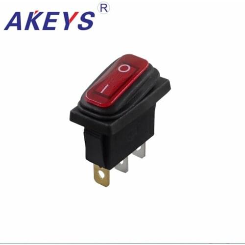 10 PCS KCD3-101FS-DV 3 pins 2 Position Waterproof (on)-off-on momentary rocker switch with red light