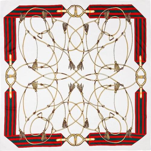 100% Silk Square Scarf Spain Rope Print Neckerchief Original Design Euro Chain Silk Foulard Hijab Silk Shawls Wrap Female Scarf