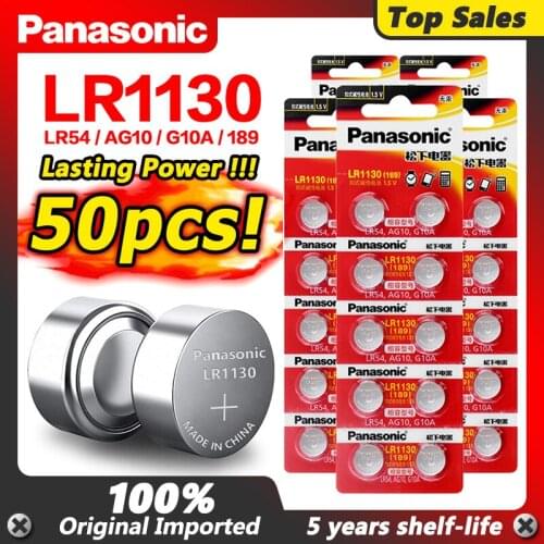 50pcs/lot Panasonic Battery Cell 1.5V AG10 LR1130 Alkaline Button Battery AG10 389 LR54 SR54 SR1130W 189 LR1130 Button Batteries