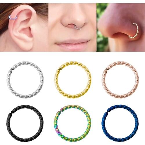 6Pcs Twist 316L Stainless Steel Nose Ring Hoop Cartilage Earring Hoop Septum Piercing Hypoallergenic Lip Rings Jewelry 8-12mm