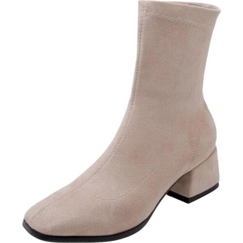 Big Size 9 10 11 12 boots women shoes ankle boots for women ladies boots shoes woman winter Square head solid color sleeve