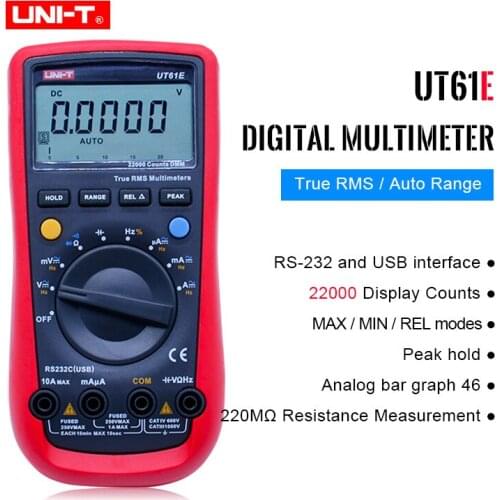 UNI-T UT61E Digital Multimeter PC Connect AC DC Voltage Meter Data Hold Mode 22000 Display Count LCD Screen High Reliability