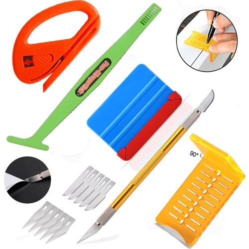 FOSHIO Carbon Fiber Vinyl Wrapping Tool Set Car Accessories Magnet Tuck Squeegee Window Tinting Film Cutter Measure Scraper Kit