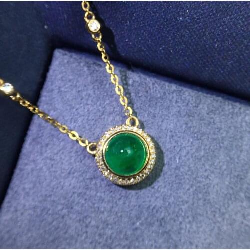 J1216 Emerald Necklace Fine Jewelry Pure 18K Gold Jewelry AU750 Natural Green Emerald 0.9ct Gemstones Pendants Fine Necklace