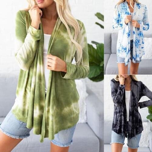 Fashion Women Vintage Cardigan Autumn Top Long Sleeve Open Front Cardigan Tie Dye Thin Jacket Coat Elegant autumn ladies top 5XL