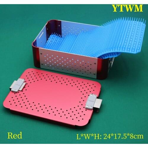 Sterilization box for surgical instruments 8 cm red stainless steel aluminum alloy silicone with silicone pad