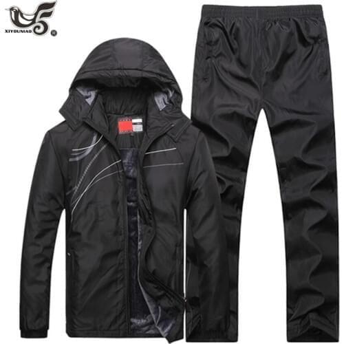 XIYOUNIAO Winter Tracksuits Men Set Thicken Fleece Hoodies + Pants Suit Warm Casual Mens sportswear Coats Hoodie Suits Jacket