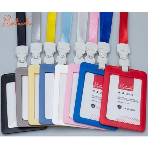 Red smooth PVC Badge Holder Portable Work Exhibition ID Name Card Cover Waterproof Card Holders with rope