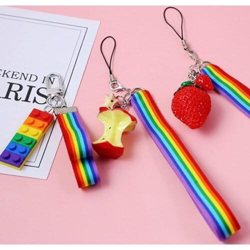 Trendy Keychains Car Keys Key Chains Bag Decor Rainbow Lanyards Fruit Pendant Charms For Airpods For Samsung Gifts