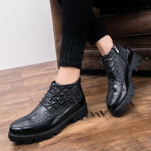 CIMIM Brand Men Business High Help Crocodile Leather Shoes Fashion Comfortable Casual Men Boots Italy Luxury Men Chelsea Boots