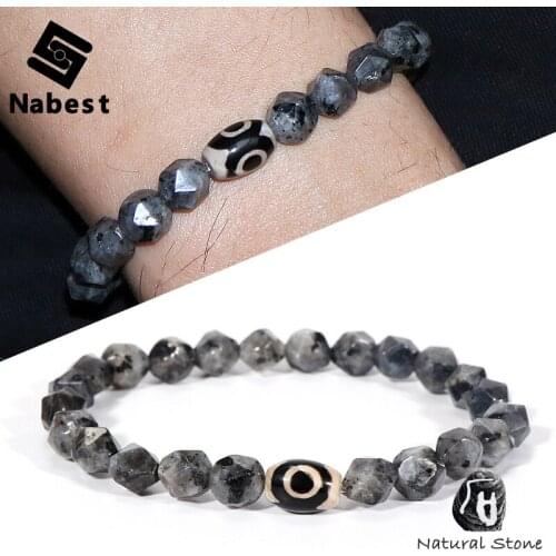 Men Natural Stone Bracelet Faces Labradorite Tiger Eye Lapis Lazuli Three-Eye Onyx Beads Charm Fashion Wrist Chain Jewelry
