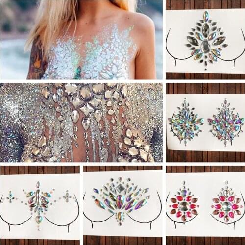 Flash Gem Nipple Temporary Tattoos Sticker Chest Jewels Paste For Bride Shiny Breast Diamond Decoration Festival Breast Sticker
