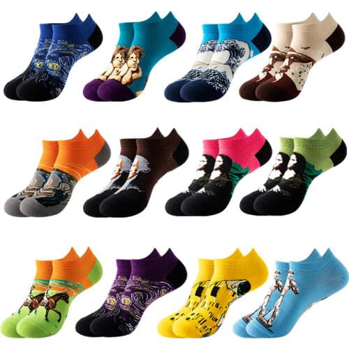 3 Pairs/Lot Happy Cotton Ankle Funny Men Women Summer Casual Socks Art Starry Night Boat Fruit Embroidery Avocado Low Socks