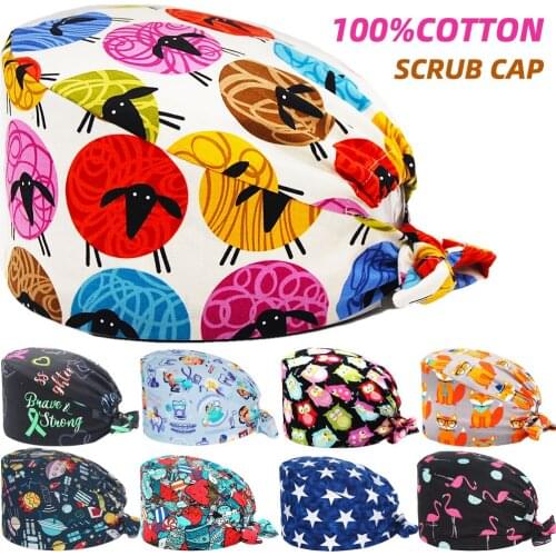 Surgicals Hat Cotton Adjustable Beauty Shop Lab Dental Nursing Caps Anime Printing Working Scrubs Cap gorros quirurgicos mujer