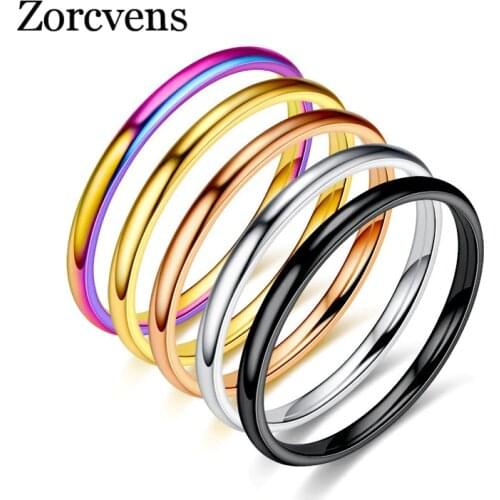 ZORCVENS 2020 New Simple 2mm Thin Ring for Woman 4 Colors Stainless Steel Elegant Party Tail Wedding Ring Jewelry Party Gifts