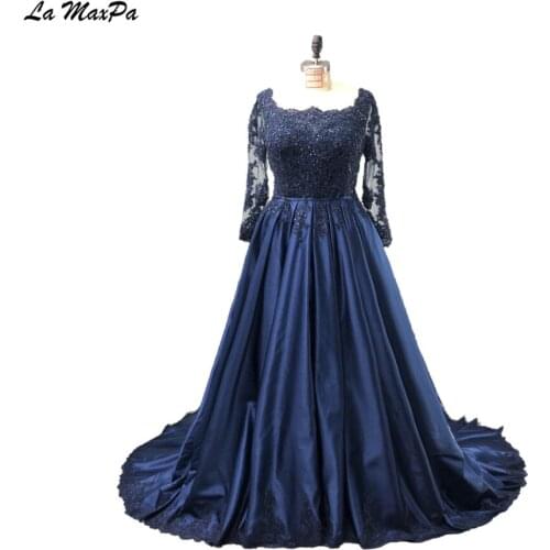 Long Sleeves 2 Pieces Navy Plus Size Prom Dress CMT176