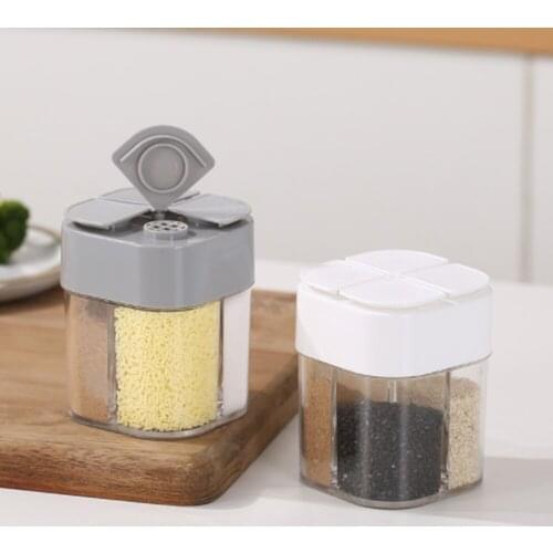 Four Grid Seasoning Jars Plastic Storage Container Pepper Bottles Salt Shakers Holder Kitchen Organizer And Storage Container