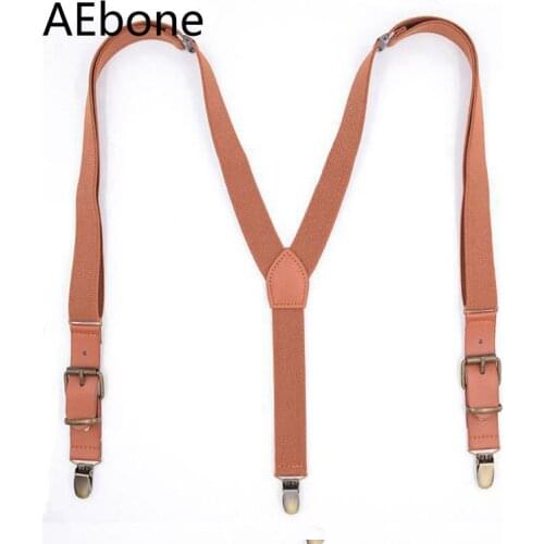AEbone Plain Suspenders Boys Kids 75*2.5cm Vintage 3 Clip Suspenders for Children Kids Baby Brown Navy Tirantes Bebe Sus35