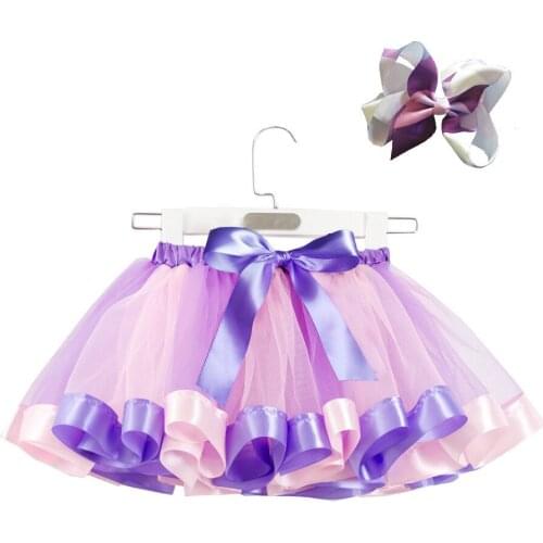 Qunq Girls Tutu Skirt With Hairpin Rainbow Mesh Bow Toddler Children Party Holiday Beach Skirt 2020 New Summer Kids Costume