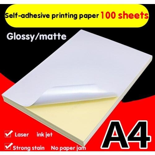 100sheets A4 Self-adhesive Print Paper White Inkjet Laser Printer Paper Sticker Label Sticker Glossy Matte Paper Wood Pulp Paper