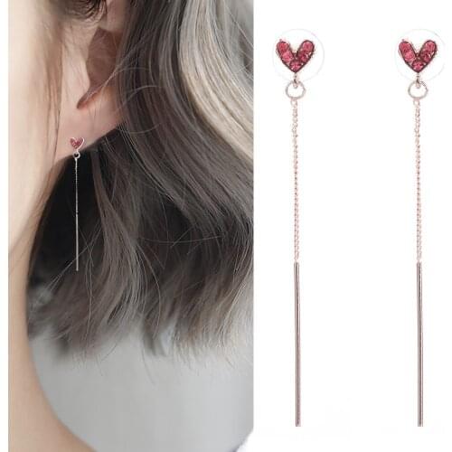 Earrings For Women Simple Red Love Heart Tassel Female Long Dangle Hoop Earrings Fashion Jewelry Pendant Womans Accessories