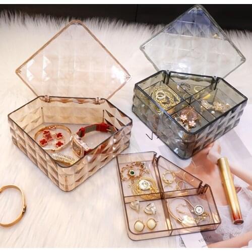 Plastic Jewelry Storage Box with Lid Portable Earrings Ring Display Shelf Large Capacity Divided Jewelry Box Organizer for Girl