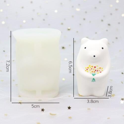 Bear with Flowers Candle Silicone Material Mold DIY Pig Fondant Cake Chocolate Candy Mold Supplies Handmade Soap Jelly Mold