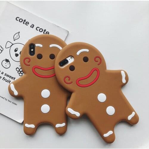 3D Cartoon Silicone Gingerbread Man phone Case For iPhone se 2020 11 Pro Max XR X XS 6 6s 7 8Plus 12 Cute Soft Rubber back Cover